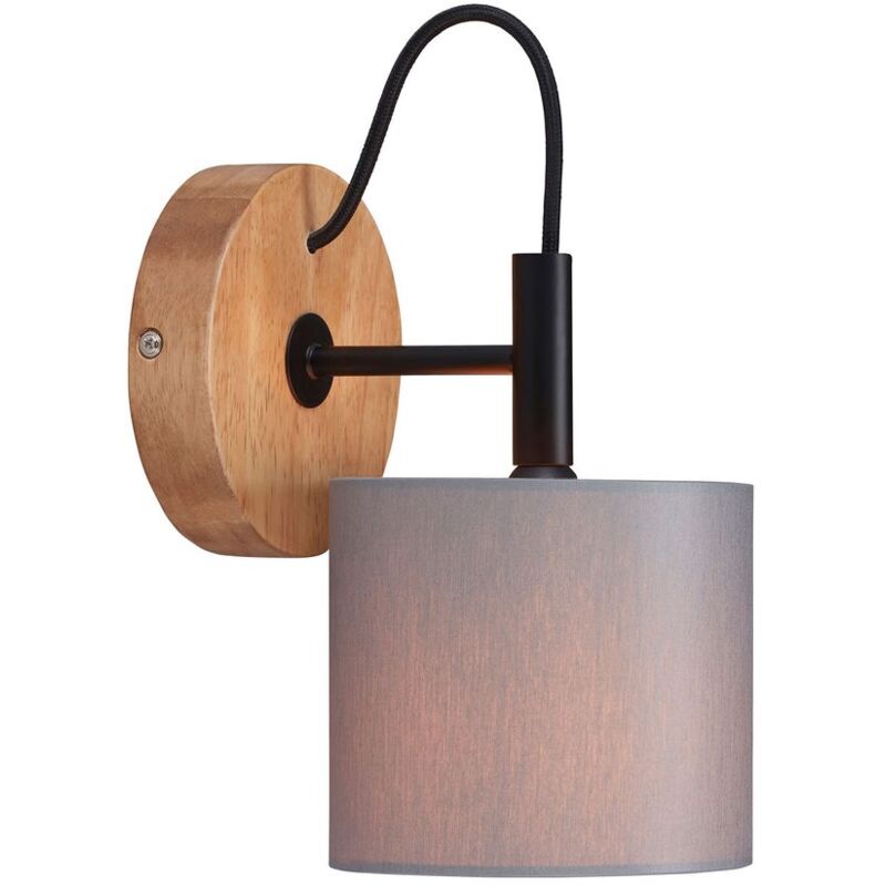foto del prodotto lampada da parete faretto da parete vintage 1xe14 25w paralume in tessuto grigio base in legno briloner