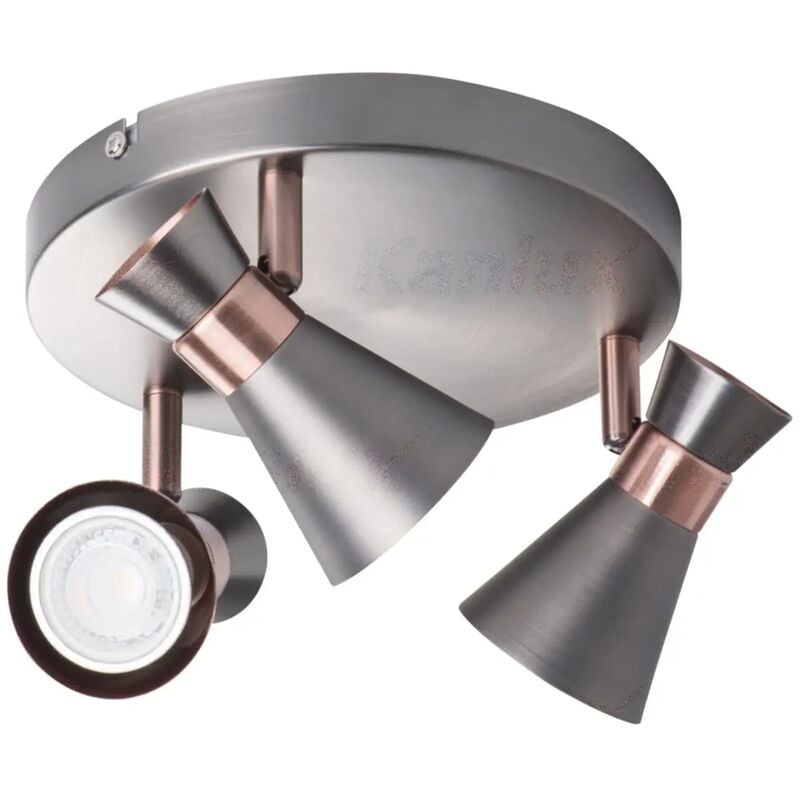 foto del prodotto lampada da parete faretto mileno orientabile gu10 argento ramato 3 luci tondo