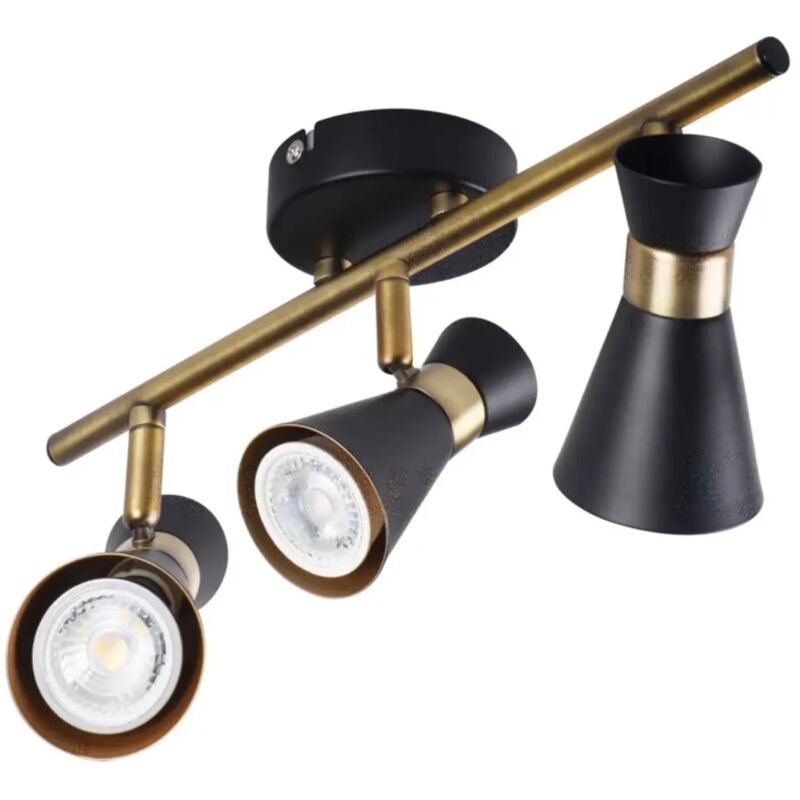 foto del prodotto lampada da parete faretto mileno orientabile nero-oro gu10 3 luci