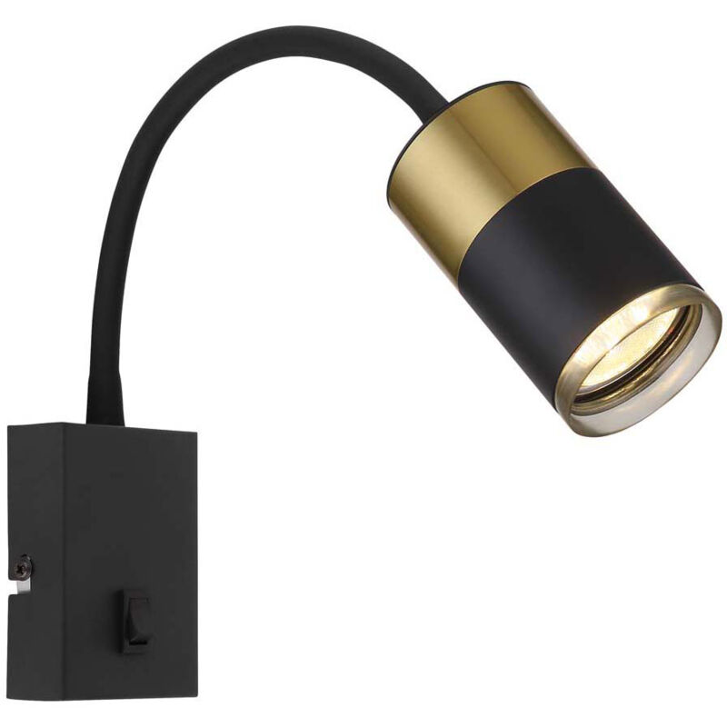 foto del prodotto lampada da parete flessibile lampada da camera da letto luce di lettura in rame nero lampada da parete con interruttore, 1x gu10, lxh 7 x 43 cm