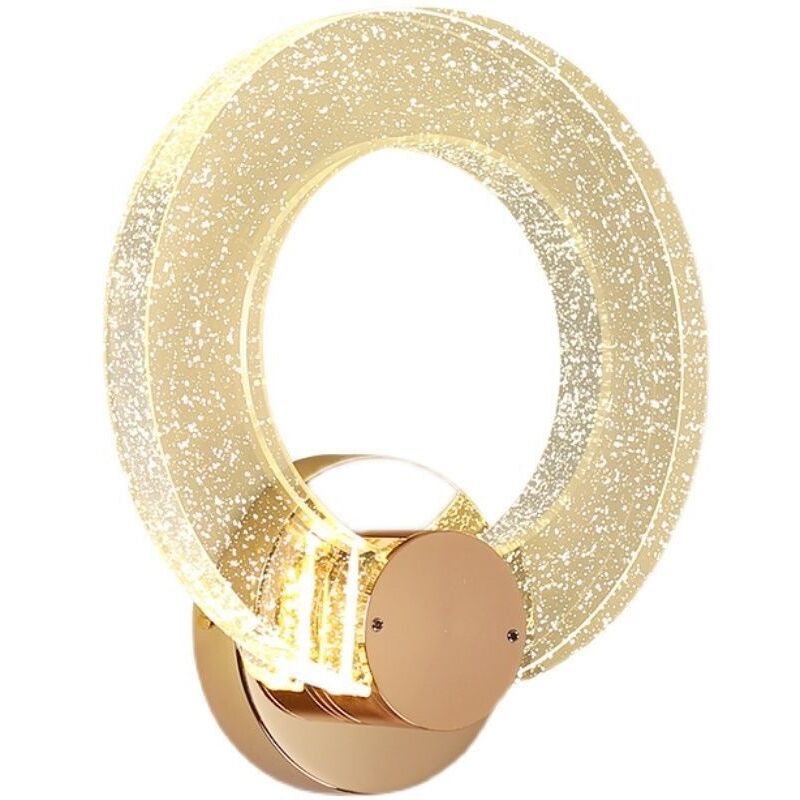 foto del prodotto lampada da parete in cristallo dorato, lampada da parete moderna a led rotonda, anello, lampada da parete per interni per camera da letto, comodino,