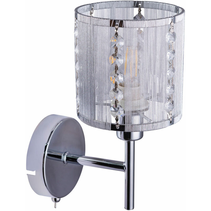 foto del prodotto lampada da parete in cristallo illuminazione soggiorno cromata luce argento metallizzato