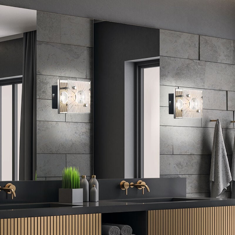 foto del prodotto lampada da parete in cristallo lampada da parete con motivi in vetro cristallo, cromo, led 4w 320lm bianco caldo, lxh 11x10 cm, set di 2