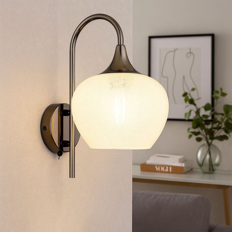 foto del prodotto lampada da parete in cristallo lampada da parete in vetro curvo lampada da soggiorno parete nero cromo, metallo, 1x attacco e27, lxlxh 25x18x32 cm