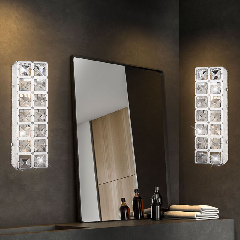 foto del prodotto lampada da parete in cristallo lampada da soggiorno a led lampada da parete cromata 2x 5w 2x 400lm bianco caldo, lxh 29 x 9 cm, set di 2