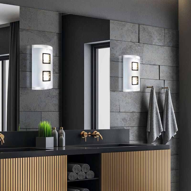 foto del prodotto lampada da parete in cristallo, vetro cromato, lampada da soggiorno, moderna, metallo, 2x led 5w 251lm bianco caldo, lxa 18x30 cm, set di 2