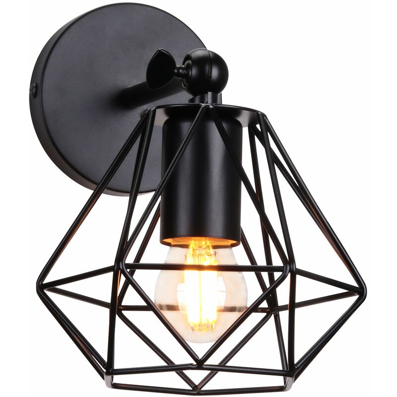 foto del prodotto lampada da parete in ferro battuto in stile vintage applique da parete a gabbi diamantata metallo 16cm