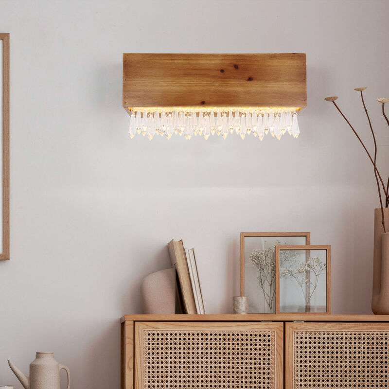 foto del prodotto lampada da parete in legno lampada da corridoio lampada da soggiorno lampada da parete a led con cristalli, 12w 430lm bianco caldo, lxa 37 x 17 cm