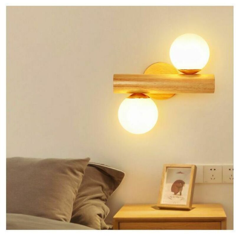 foto del prodotto lampada da parete in legno massello nordico con sfiato per camino, per soggiorno, tv, corridoio, camera da letto, lampada da parete a doppia testa
