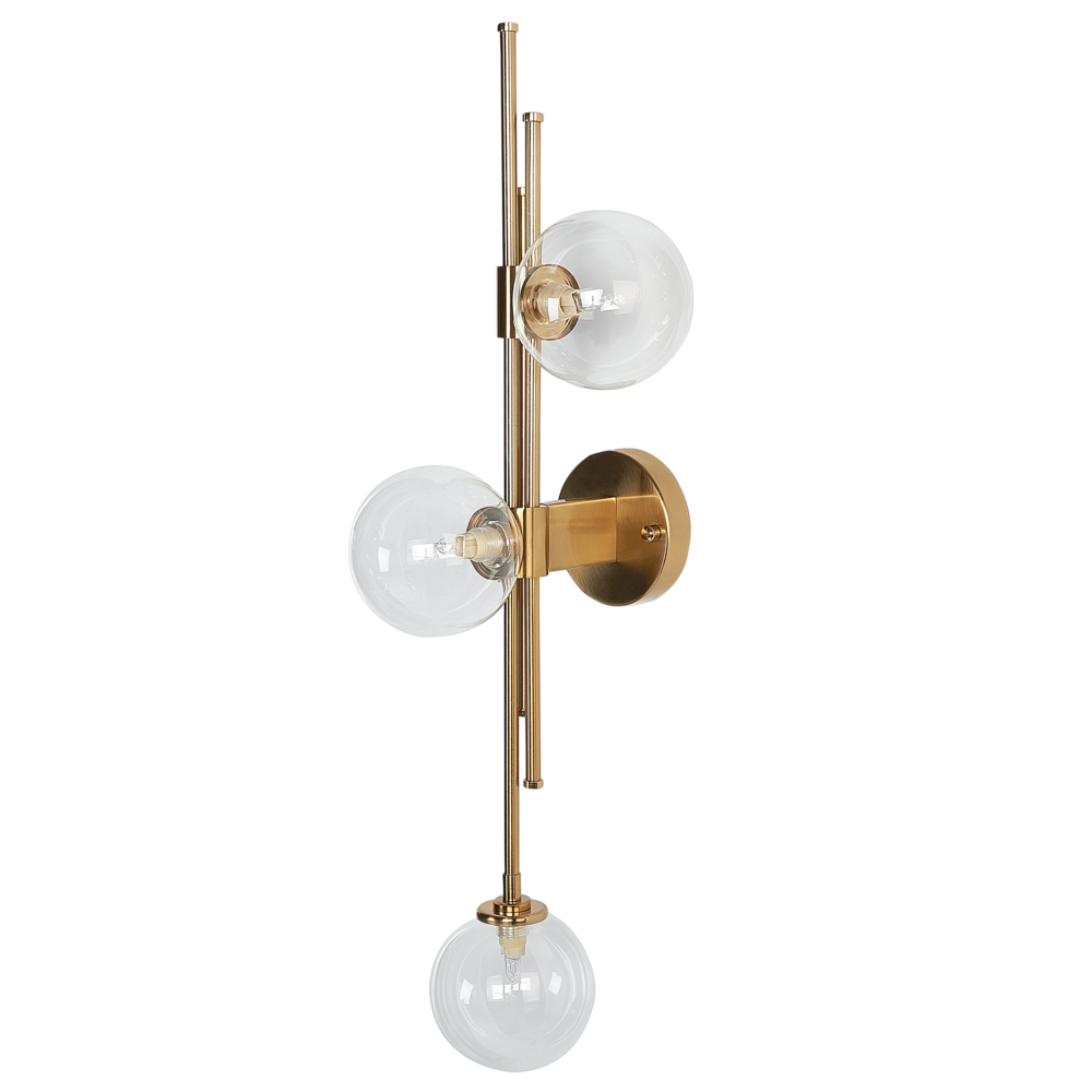 foto del prodotto lampada da parete in metallo e vetro oro a 3 luci plafoniera di design moderno glam