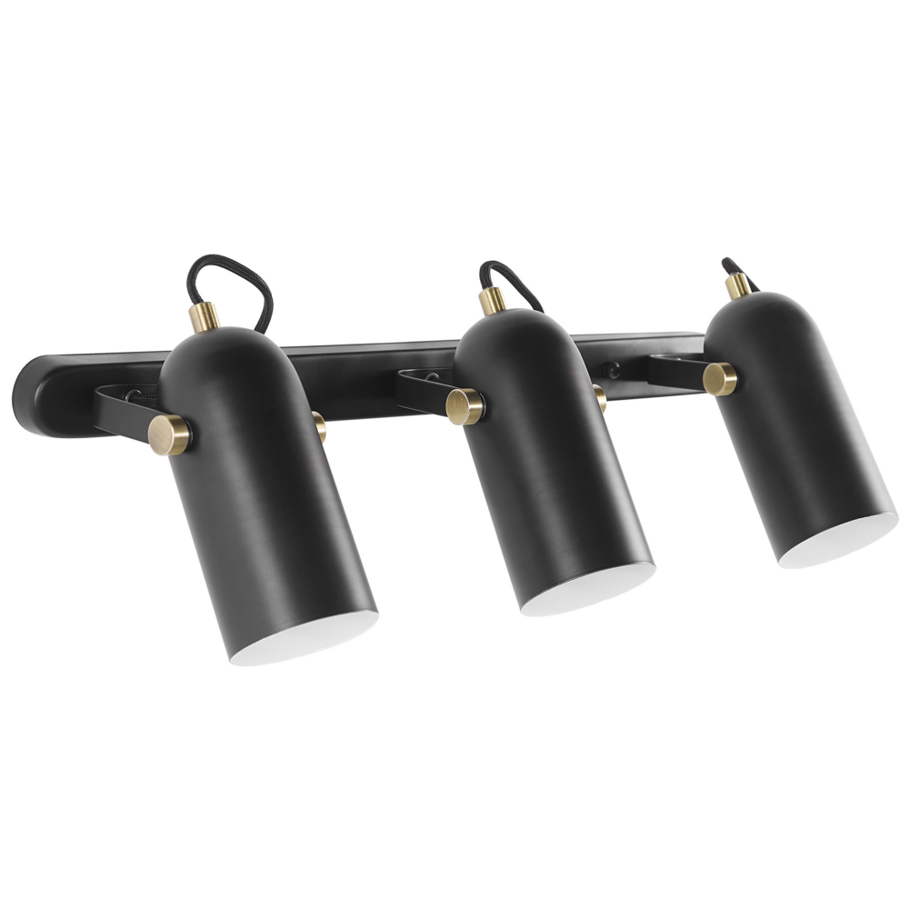 foto del prodotto lampada da parete in metallo nero a 3 luci faretto con paralume regolabile industriale home office
