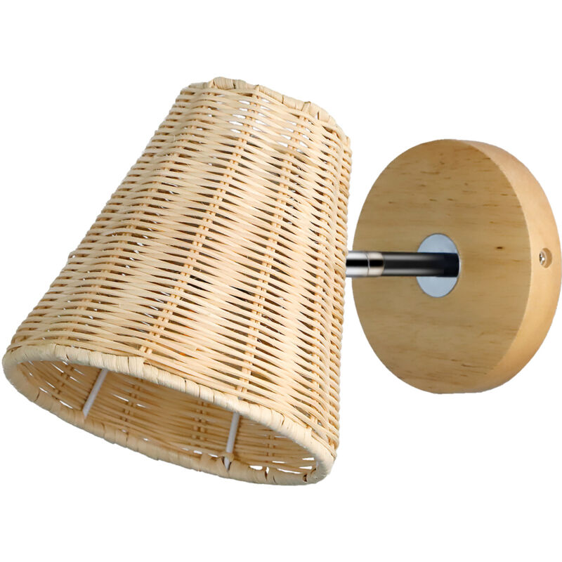 foto del prodotto lampada da parete in rattan lampada da parete rustica in legno braccio regolabile, adatta per comodino per bambini, camera da letto, soggiorno,