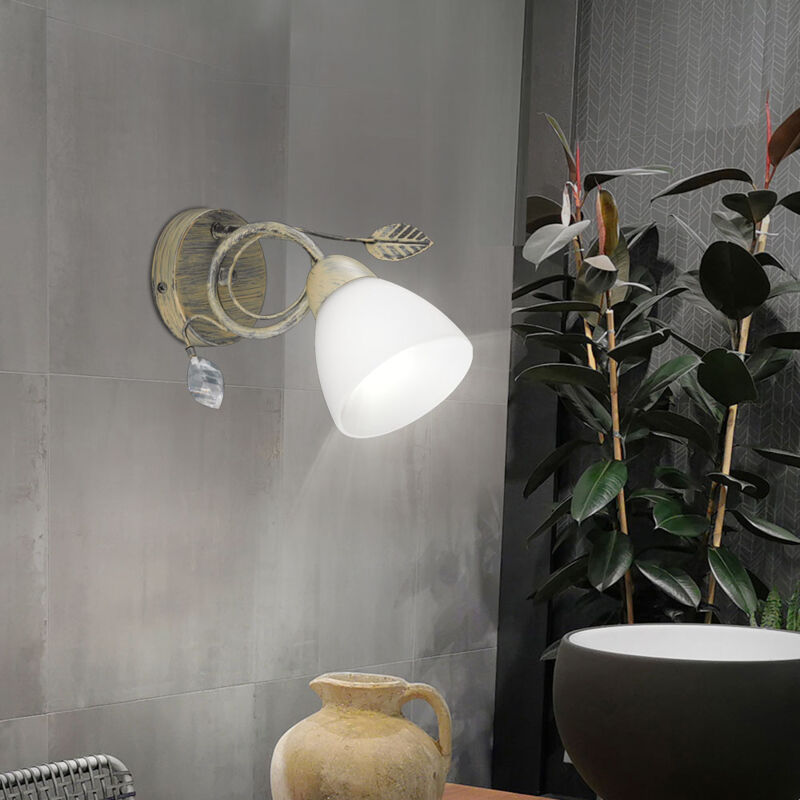foto del prodotto lampada da parete in stile country house lampada lampada grigio foglie antiche faretto vetro bianco trio 200700161