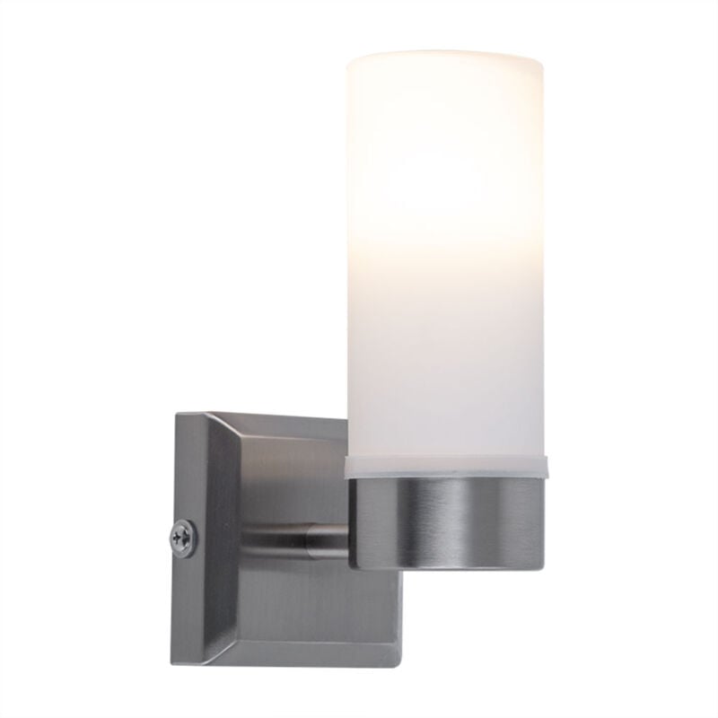 foto del prodotto lampada da parete in vetro ip44 lampada da bagno in vetro opalino, metallo nichel opaco, 1x attacco e14, axp 18,5x11,5 cm
