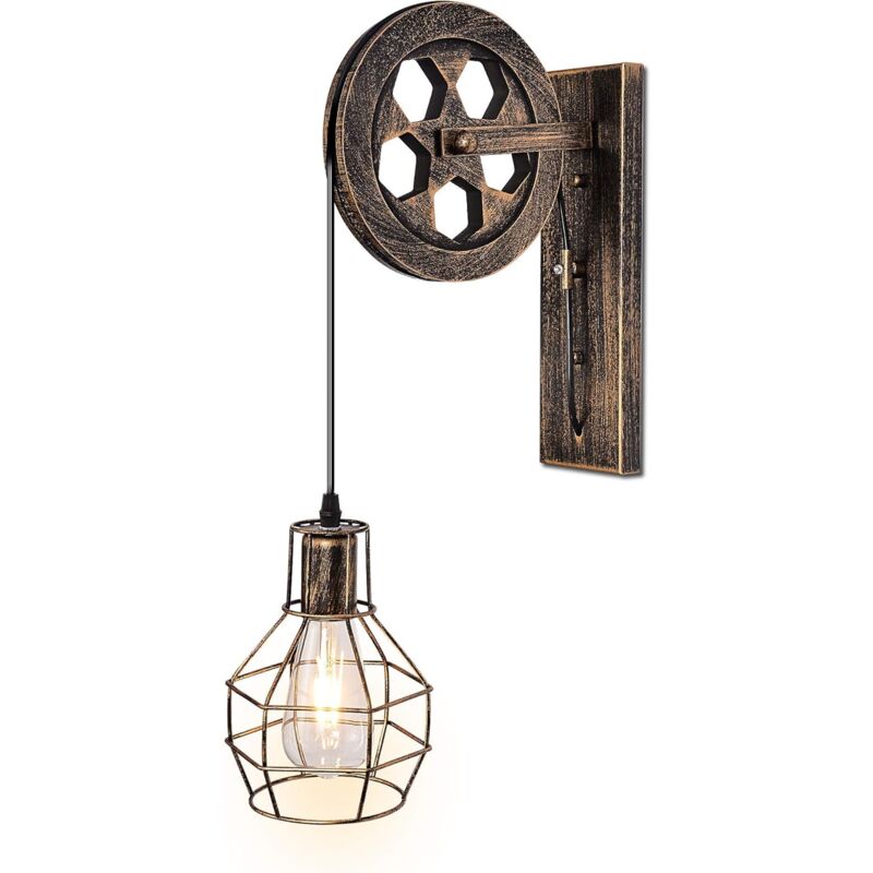 foto del prodotto lampada da parete industriale in stile retr di met secolo, applique da parete in ferro con puleggia, caratteristiche per illuminazione interna,