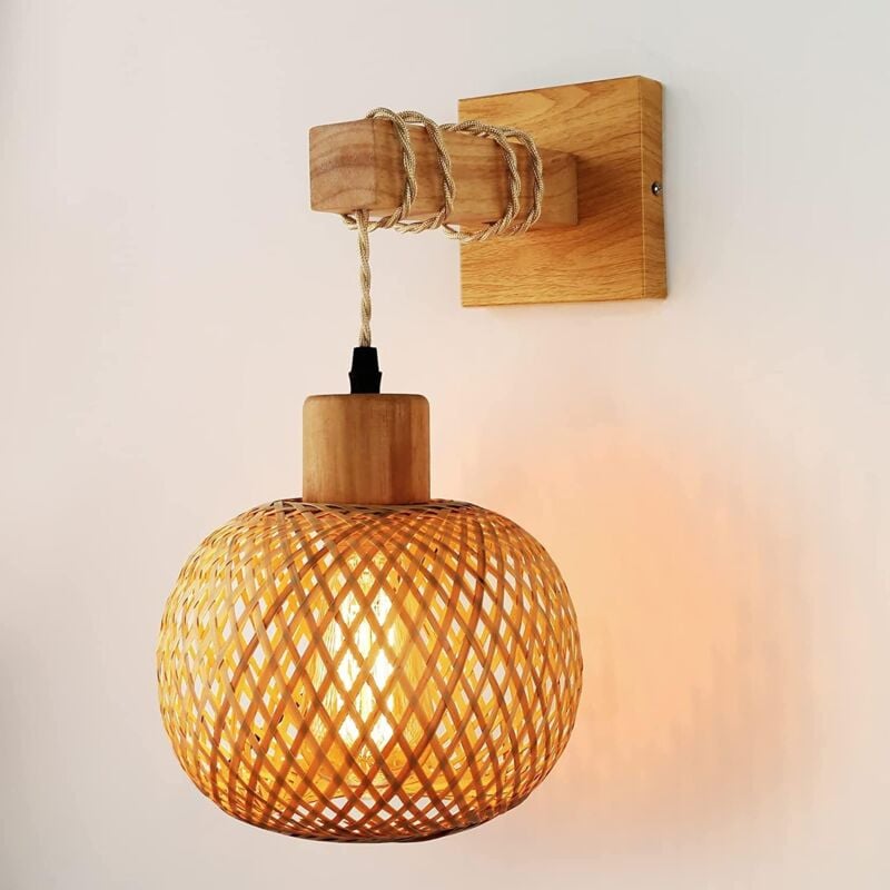 foto del prodotto lampada da parete industriale per interni, illuminazione da parete a gabbia vintage, corda in metallo e legno e27, lampada da parete con paralume in
