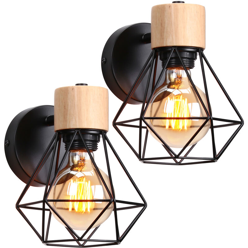 foto del prodotto lampada da parete interni, industriale stile applique in metallo e legno, illuminazione da parete gabbia diamante regolabile 180 per soggiorno