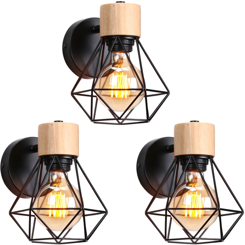 foto del prodotto lampada da parete interni, industriale stile applique in metallo e legno, illuminazione da parete gabbia diamante regolabile 180 per soggiorno