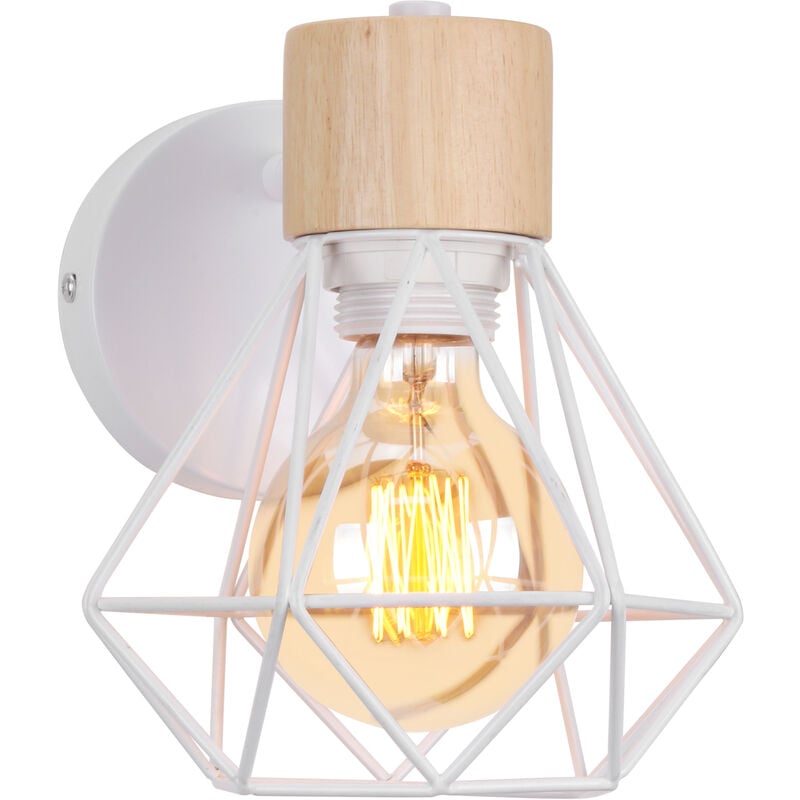 foto del prodotto lampada da parete interni, industriale stile applique in metallo e legno, illuminazione da parete gabbia diamante regolabile 180 per soggiorno