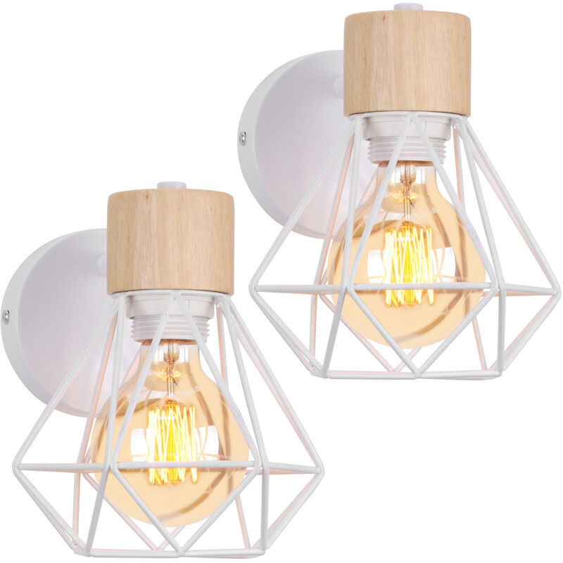 foto del prodotto lampada da parete interni, industriale stile applique in metallo e legno, illuminazione da parete gabbia diamante regolabile 180 per soggiorno
