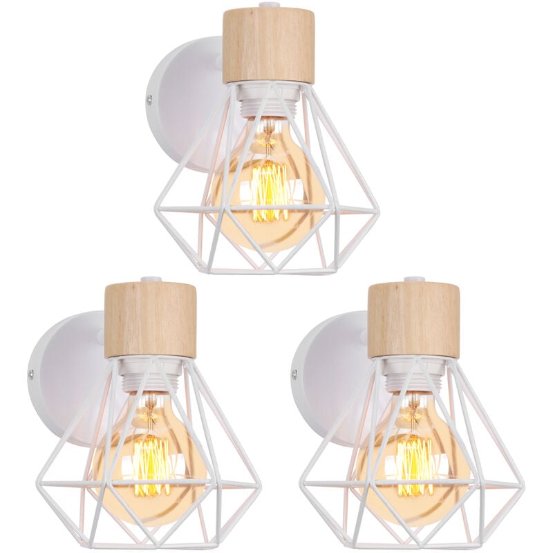 foto del prodotto lampada da parete interni, industriale stile applique in metallo e legno, illuminazione da parete gabbia diamante regolabile 180 per soggiorno