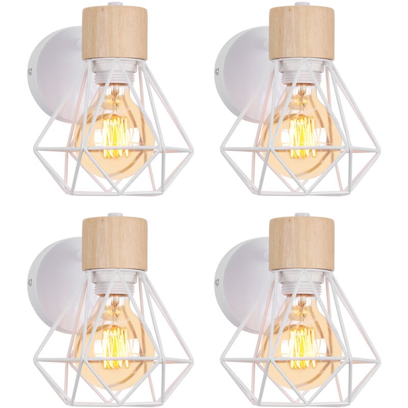 foto del prodotto lampada da parete interni, industriale stile applique in metallo e legno, illuminazione da parete gabbia diamante regolabile 180 per soggiorno