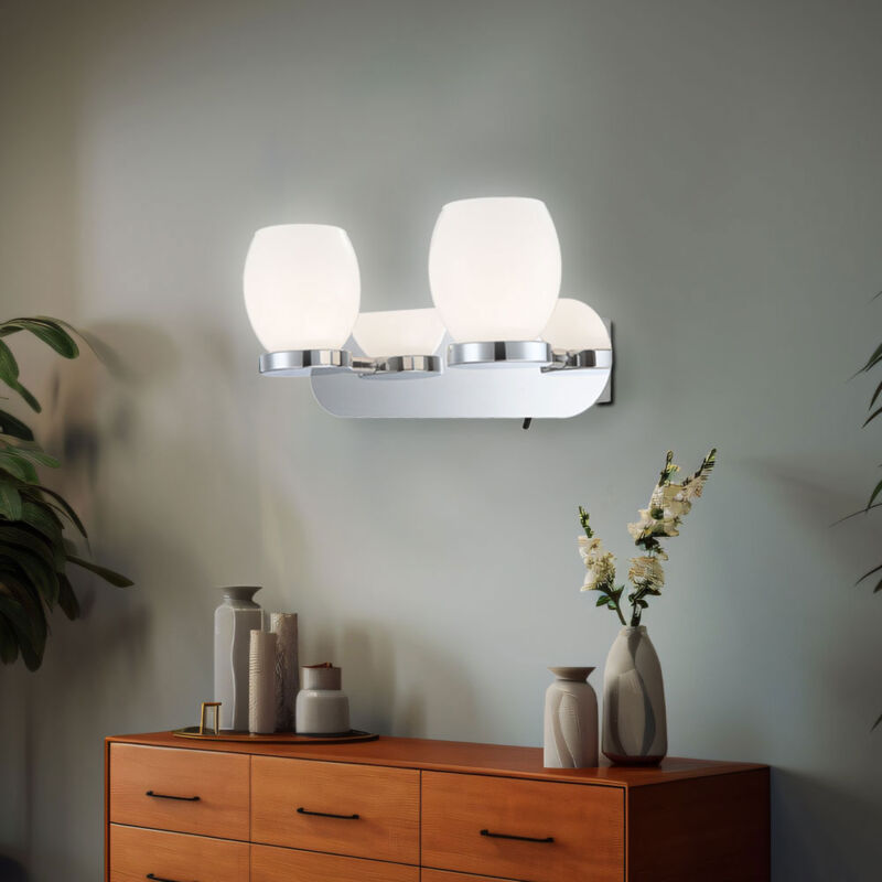 foto del prodotto lampada da parete, lampada da bagno, lampada da soggiorno, lampada da corridoio, lampada da sala da pranzo, metallo vetro argento, 2 lampadine, led