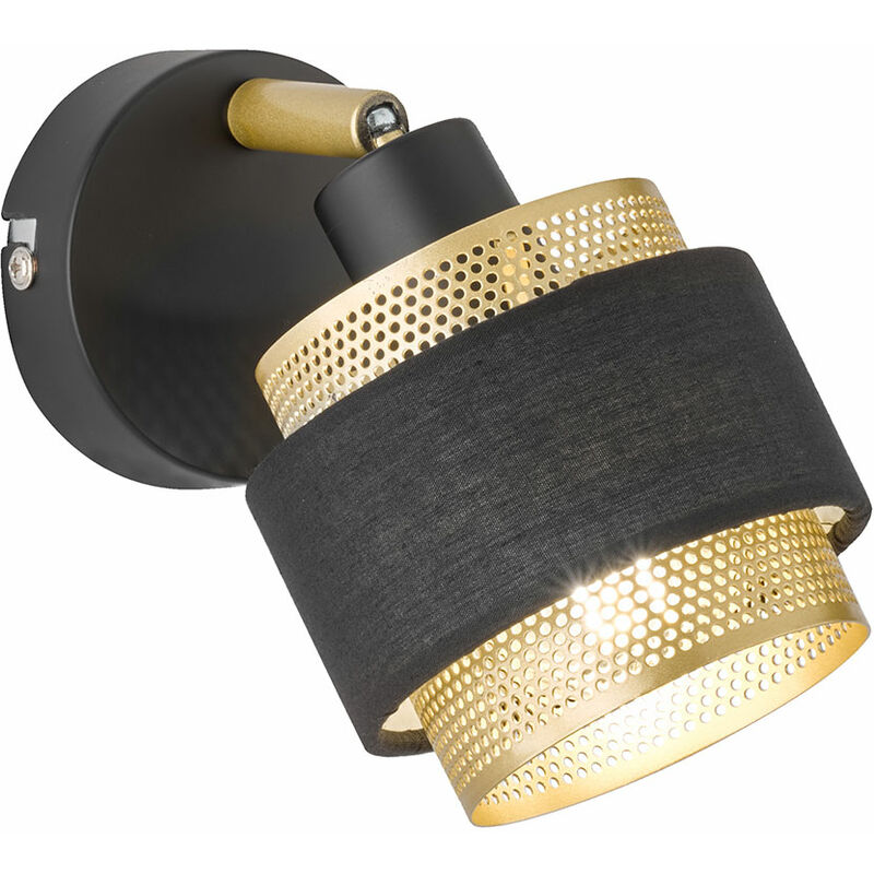 foto del prodotto lampada da parete, lampada da camera, lampada da cucina, lampada con faretto orientabile, tessuto in acciaio, oro nero, 1x e14, lxpxh 10x18,5x13 cm