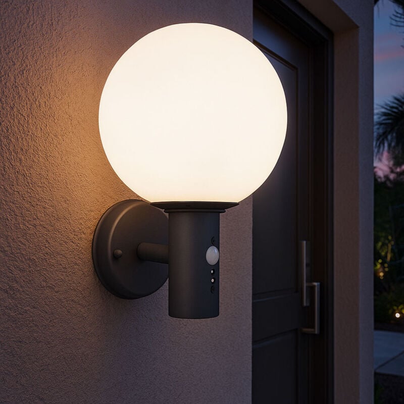 foto del prodotto lampada da parete lampada da esterno antracite lampada a sfera applique da casa a led resistente alle intemperie, rilevatore di movimento vetro