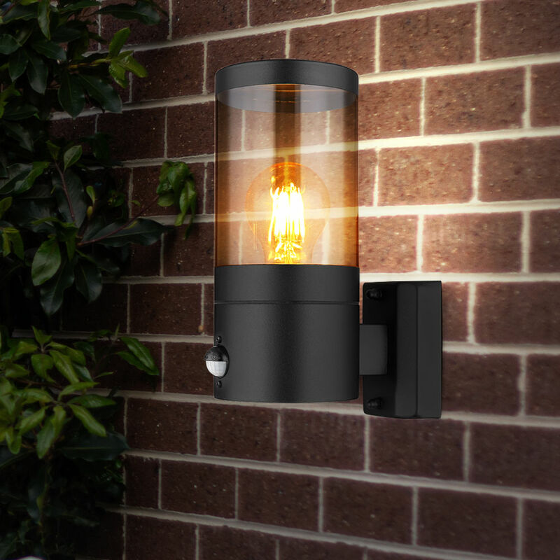 foto del prodotto lampada da parete, lampada da esterno con rilevatore di movimento, lampada da giardino, lampada da facciata, ip44, acciaio inossidabile, fumo nero,