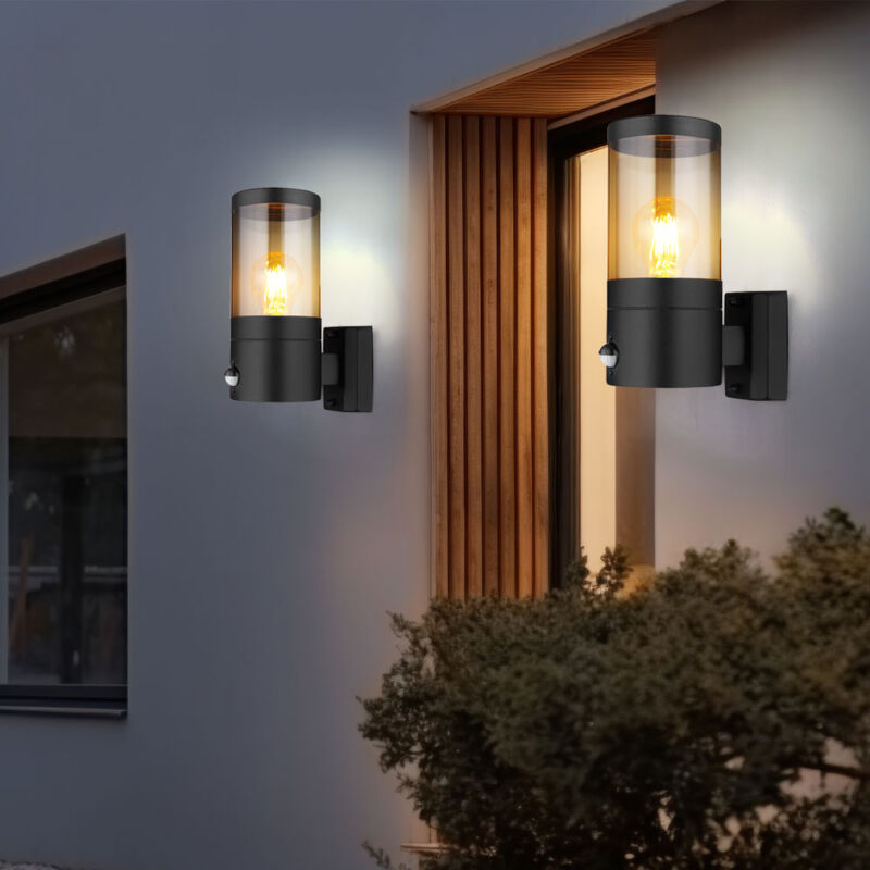 foto del prodotto lampada da parete, lampada da esterno con rilevatore di movimento, lampada da giardino, lampada da facciata, ip44, acciaio inossidabile, fumo nero,