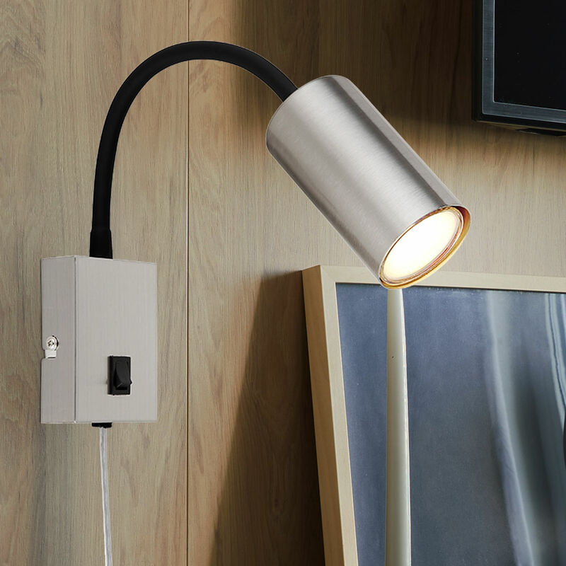 foto del prodotto lampada da parete lampada da lettura lampada da scrivania gu10 lampada da parete camera da letto, braccio flexo, metallo nichel nero opaco, 1x