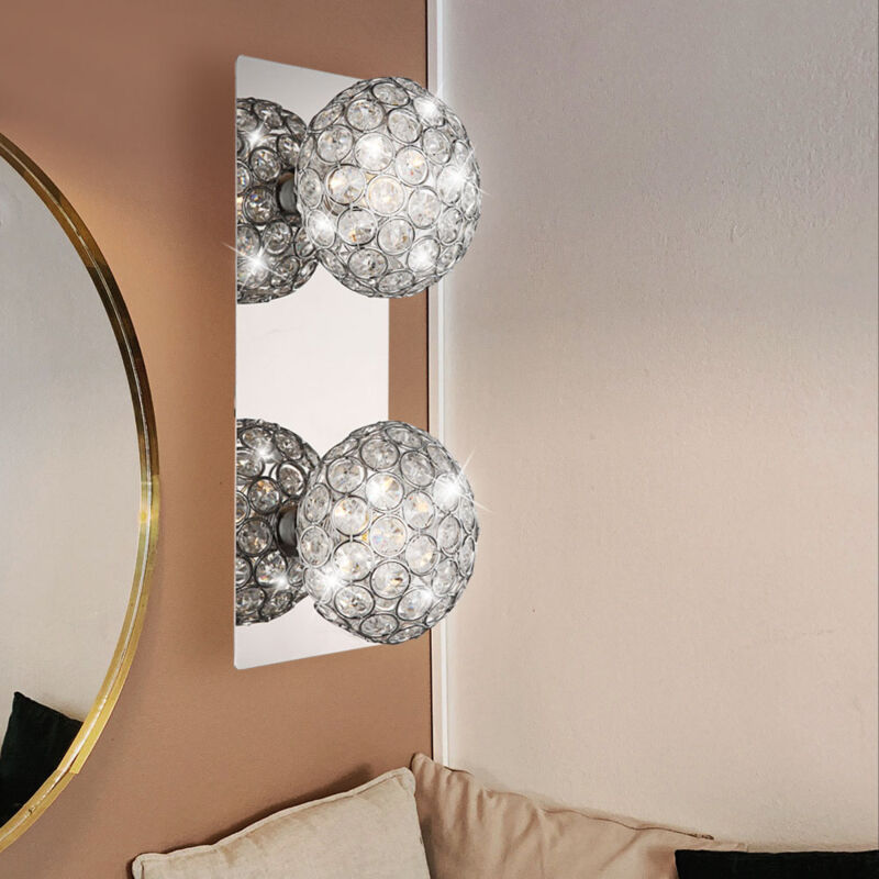 foto del prodotto lampada da parete lampada da parete a 2 luci per soggiorno, sfere di cristallo, cromo, trasparente, 2 attacchi g9, lxlxa 29x11x12 cm