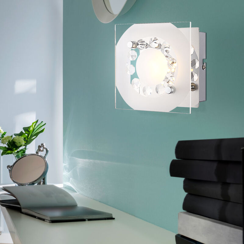 foto del prodotto lampada da parete lampada da parete camera da letto lampada faretto soggiorno, decoro cristallo cristalli k5, vetro cromato trasparente, 1x led 4w
