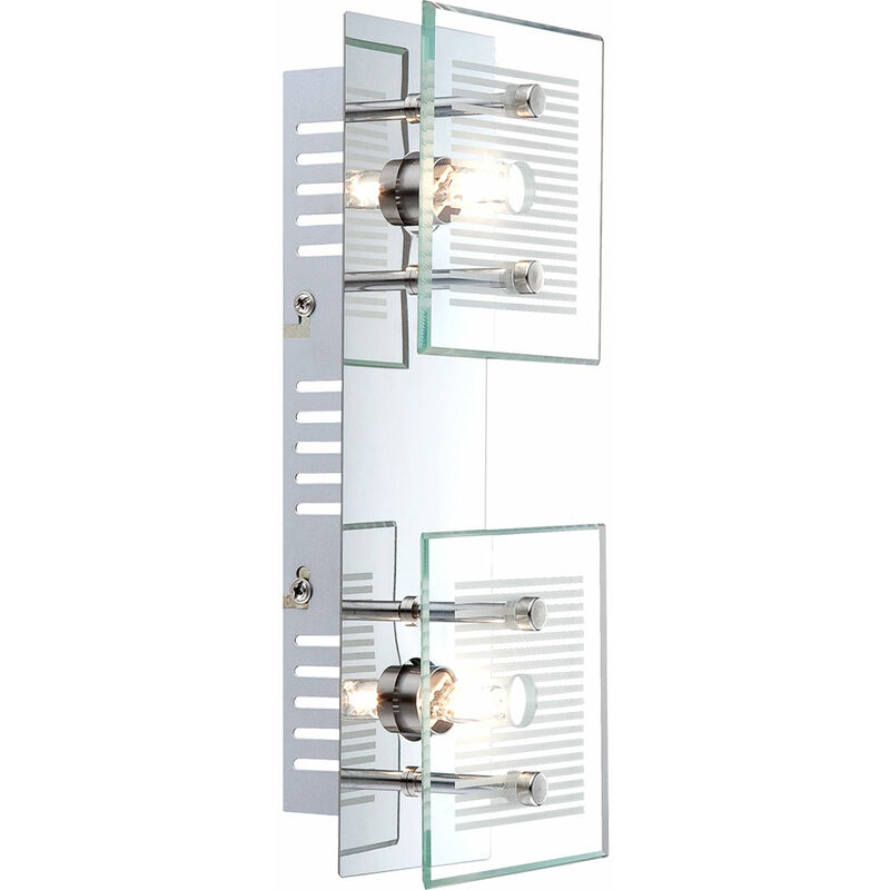 foto del prodotto lampada da parete lampada da parete faretto faretto luce corridoio, 2 lampadine, lastra di vetro bianco rigato cromato, attacchi g9, lxlxh 25x10x7,5