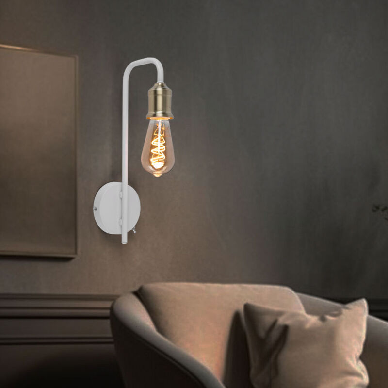 foto del prodotto lampada da parete lampada da parete in metallo ottone bianco con interruttore, 1x e27 ip20, 10,5x36x16,5cm, corridoio scala soggiorno camera da letto