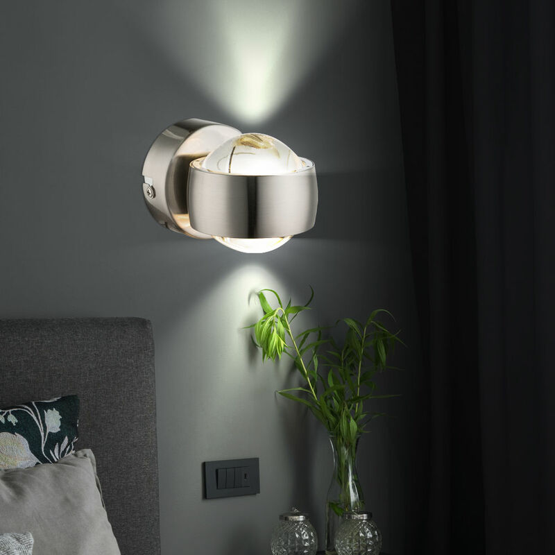 foto del prodotto lampada da parete lampada da parete lampada da camera apparecchio, illuminazione verso l alto e verso il basso 2 fiamme, vetro nichel opaco, 2x led