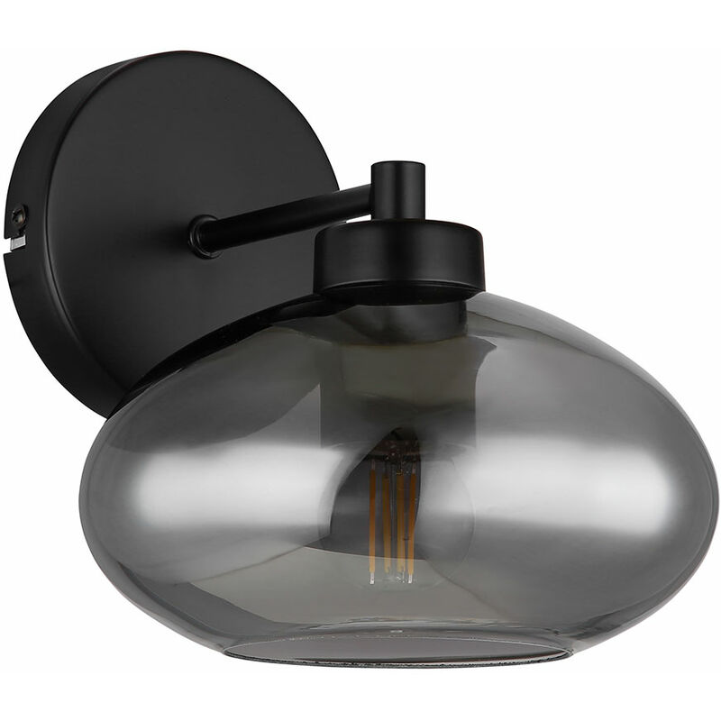 foto del prodotto lampada da parete lampada da parete lampada da corridoio lampada da camera da letto lampada da soggiorno, metallo vetro nero effetto fumo, 1 attacco
