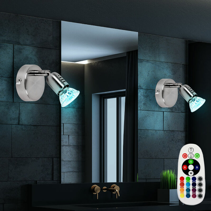 foto del prodotto lampada da parete lampada da parete orientabile faretto corridoio soggiorno, metallo cromato, telecomando dimmerabile, 1x led rgb 3,5w 290lm, set da 2
