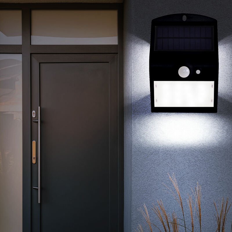 foto del prodotto lampada da parete lampada da parete per casa lampada solare, batteria con rilevatore di movimento resistente alle intemperie ip44, nero, led 1,5 w