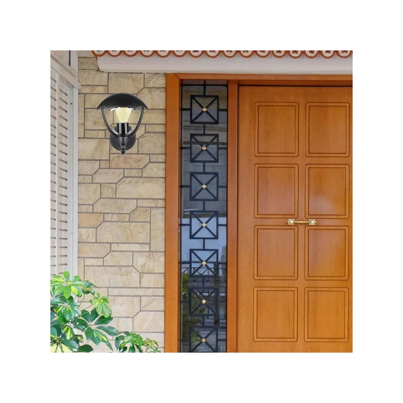 foto del prodotto lampada da parete lanterna giardino attacco e27 garden wall lamp ip44 facing up colore nero sku 7046
