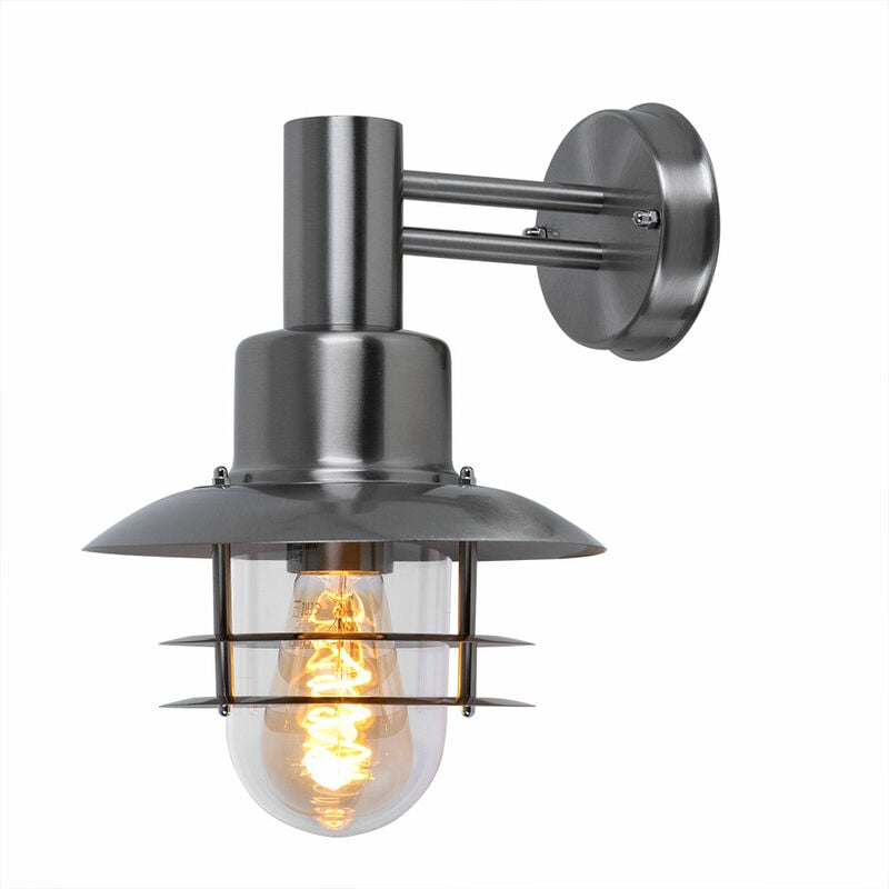 foto del prodotto lampada da parete lanterna in acciaio inox porta d ingresso lampada da giardino lampada da parete per esterni spazzolato, trasparente, 1x e27, h 32,5