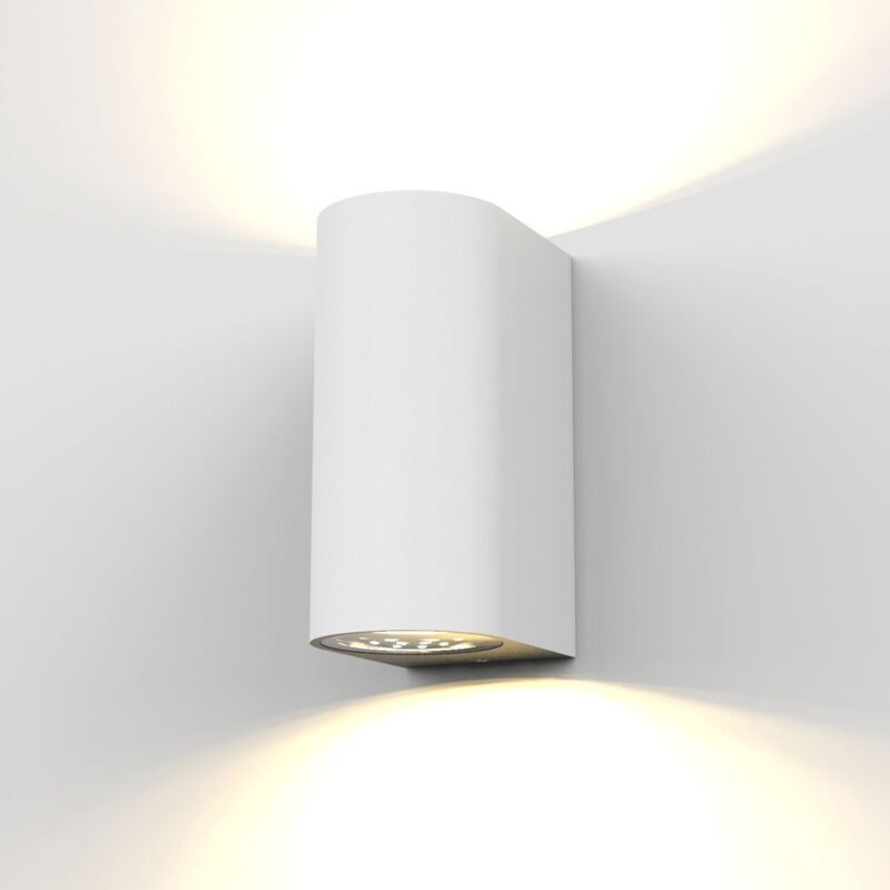 foto del prodotto lampada da parete led, applique per esterni, include 2 lampadine gu10 da 5w, plafoniera da parete per interni, luce calda 3000k, 800lm, lampada a