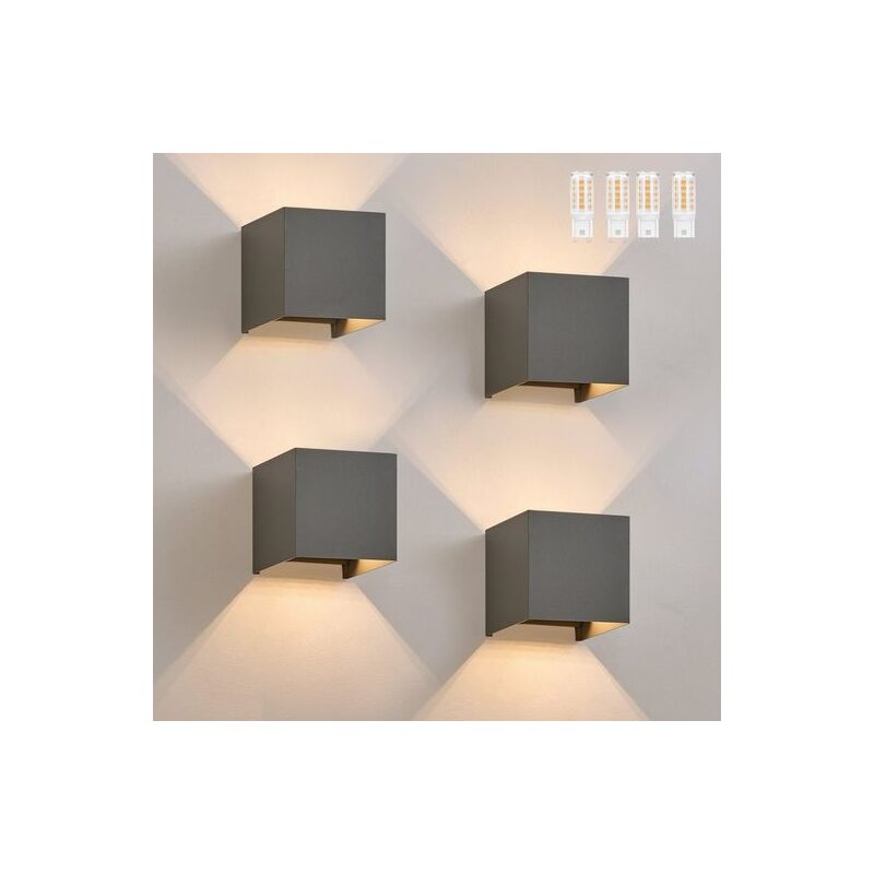 foto del prodotto lampada da parete led per interni esterni set di 4 luci bianche calde ip65 antracite luce da parete per esterni g9 luce da casa per esterni camera