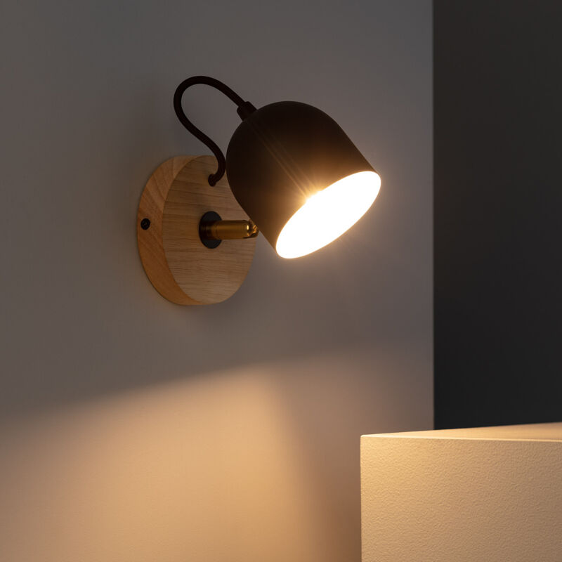 foto del prodotto lampada da parete legno e metallo acalco nero