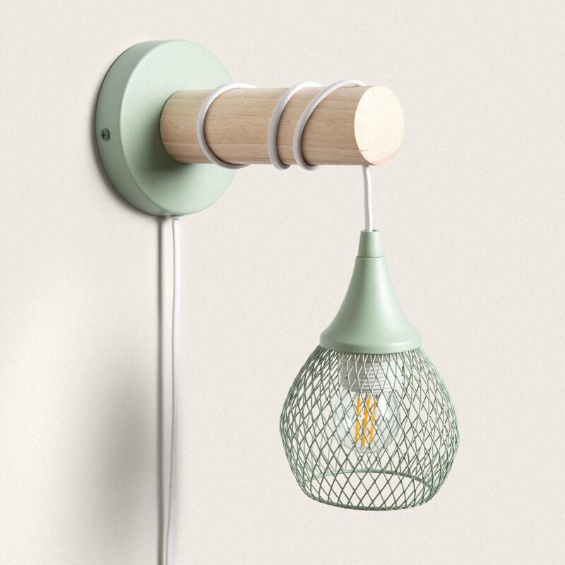 foto del prodotto lampada da parete legno e metallo monah verde celadon