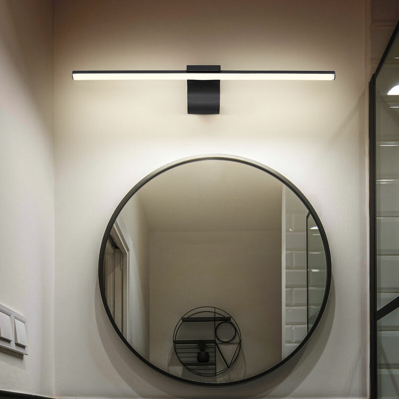 foto del prodotto lampada da parete luce a specchio lampada da bagno a led nera lampada da parete, metallo acrilico opale, 10w 560lm bianco neutro, lxh 60,8x15 cm