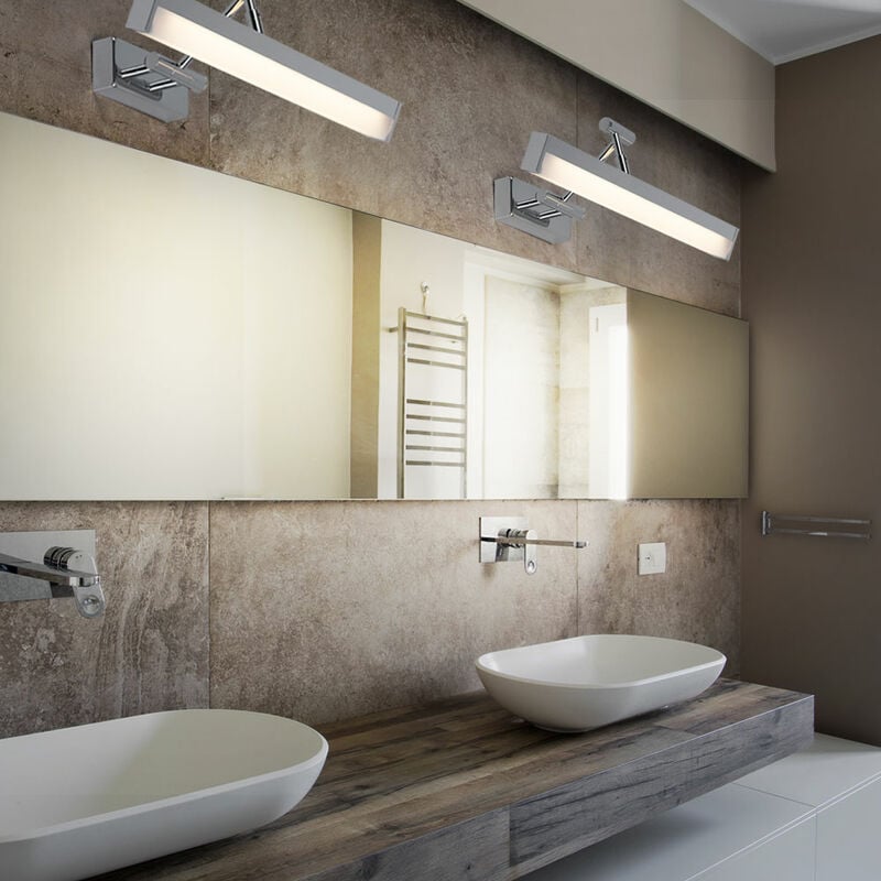 foto del prodotto lampada da parete mobile per bagno, lampada da specchio cromata, lampada da specchio per bagno, ip23, led 6w 500lm bianco caldo, lxp 37x26,8 cm, set