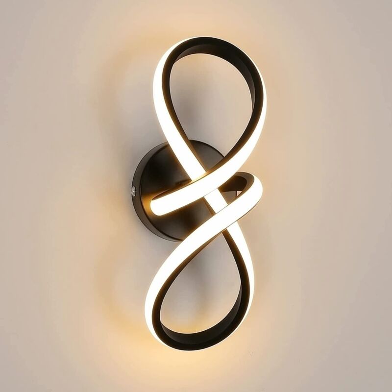 foto del prodotto lampada da parete moderna a 8 forme in alluminio led bianco caldo 3000k per camera da letto, soggiorno, corridoio, ingresso nero goeco
