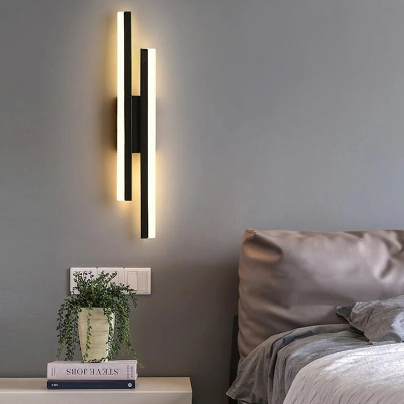 foto del prodotto lampada da parete moderna a led dimmerabile a forma di linea 3000k 4000k 6000k per camera da letto, soggiorno, corridoio, ingresso nero